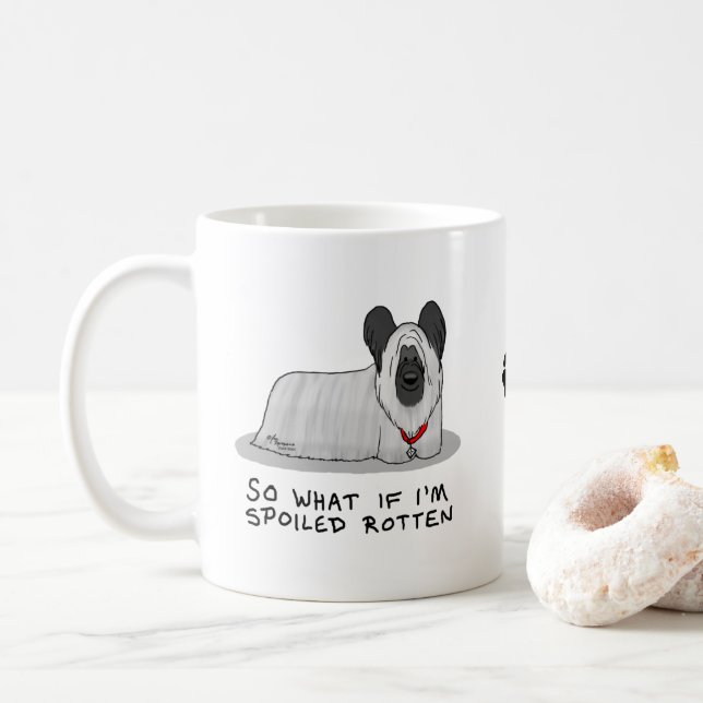 Spoiled Rotten Skye Terrier Dog (silver) Cute Fun Coffee Mug (With Donut)