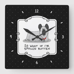 Spoiled Rotten Skye Terrier Dog (silver) Cute Fun Square Wall Clock
