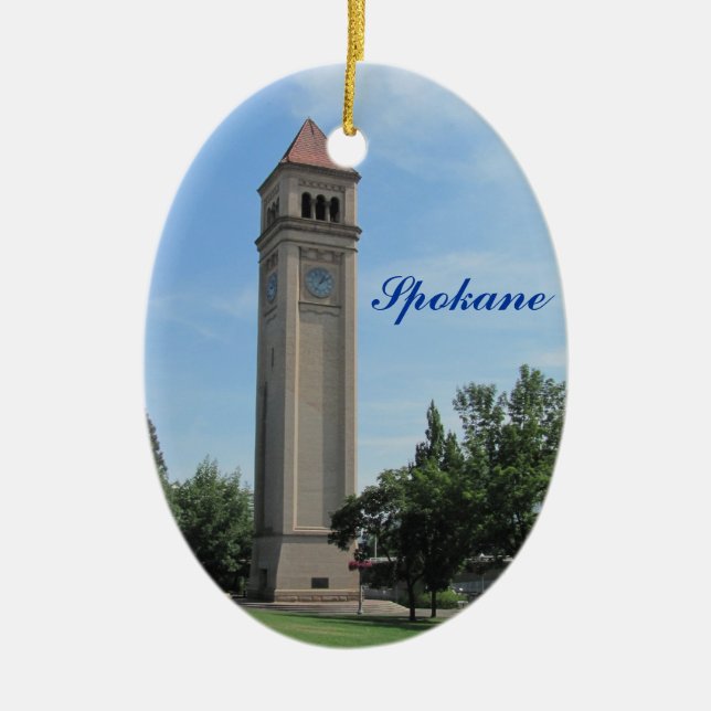 Spokane Clock Tower Riverfront Park Ceramic Tree Decoration (Front)