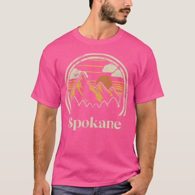 Spokane Mountains Washington Hiking Outdoors Retro T-Shirt (Front)