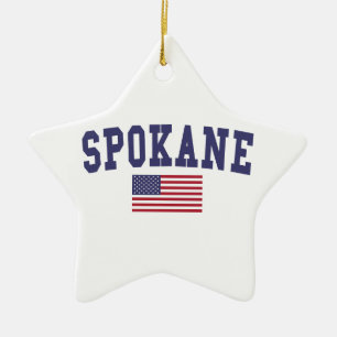 Spokane US Flag Ceramic Tree Decoration