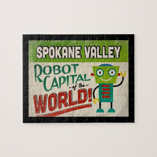 Spokane Valley Washington Robot - Funny Vintage Jigsaw Puzzle (Horizontal)