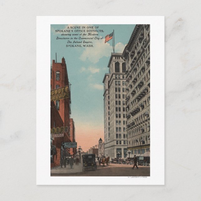 Spokane, WA - Downtown View with Horsecarts Postcard (Front)