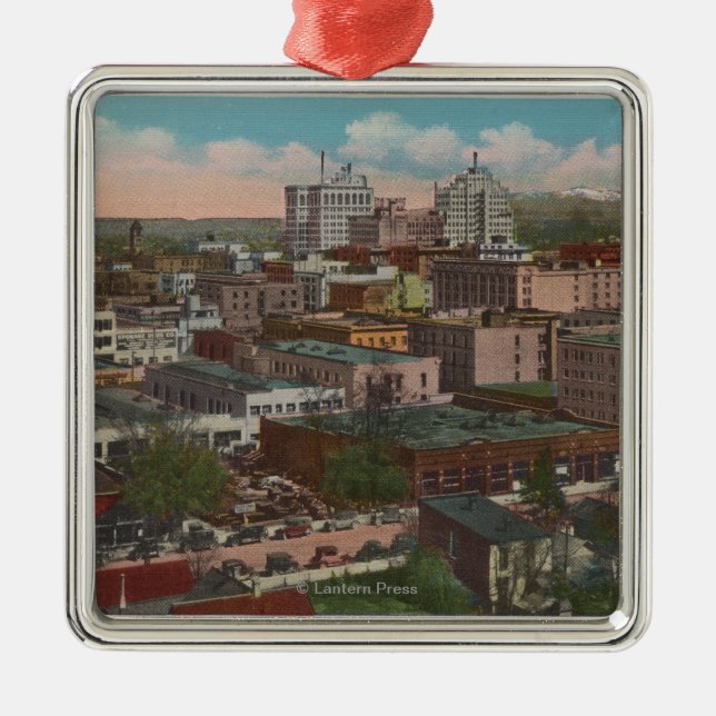 Spokane, WA - Skyline View of Downtown Metal Tree Decoration (Front)