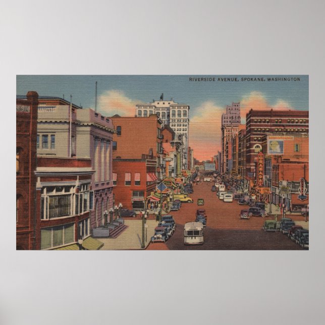 Spokane, WA - View of Riverside Ave. Poster (Front)