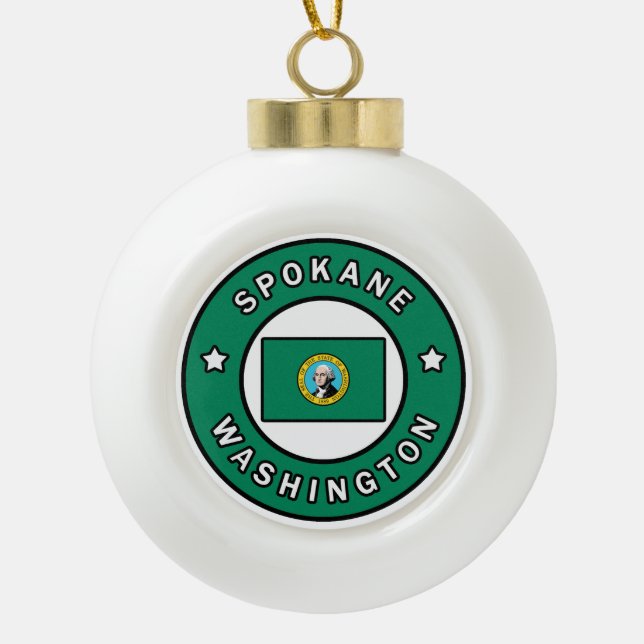 Spokane Washington Ceramic Ball Christmas Ornament (Front)