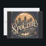 Spokane Washington DC Skyline Postcard<br><div class="desc">Celebrate the beauty of Spokane with this bold and stylish skyline design! Featuring a retro-inspired sunset backdrop behind the iconic Spokane cityscape and mountains, this graphic is perfect for locals, visitors, and Washington state lovers alike. Great for printing on t-shirts, hoodies, mugs, posters, and more. A must-have for anyone who...</div>