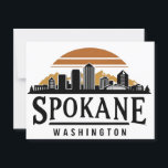 Spokane Washington DC Skyline Postcard<br><div class="desc">Celebrate the beauty of Spokane with this bold and stylish skyline design! Featuring a retro-inspired sunset backdrop behind the iconic Spokane cityscape and mountains, this graphic is perfect for locals, visitors, and Washington state lovers alike. Great for printing on t-shirts, hoodies, mugs, posters, and more. A must-have for anyone who...</div>