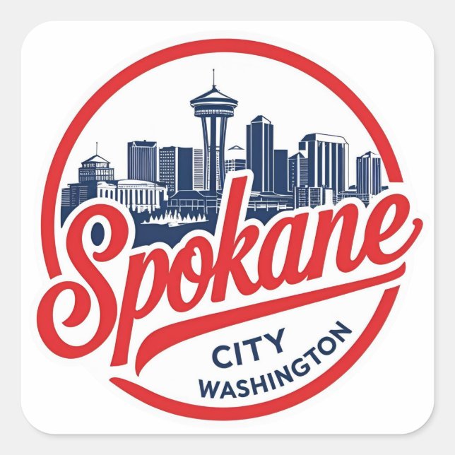 Spokane Washington DC Skyline Square Sticker (Front)