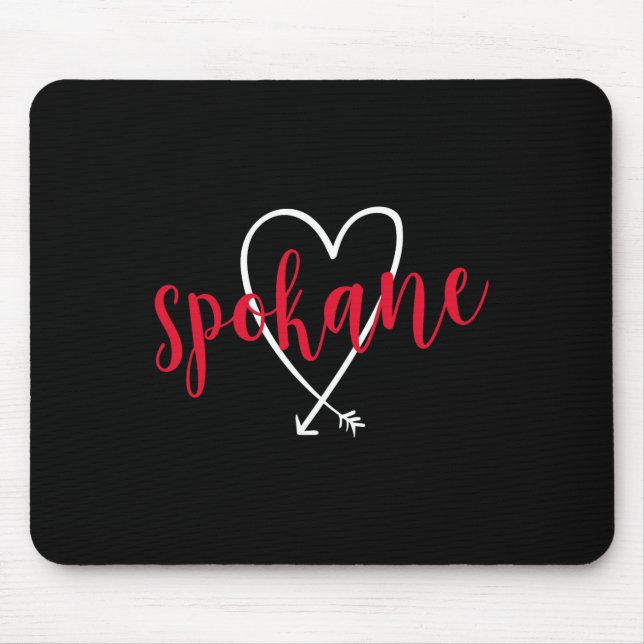 Spokane Washington Love Heart Handwriting Style  Mouse Pad (Front)