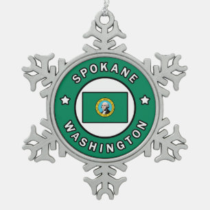 Spokane Washington Snowflake Pewter Christmas Ornament