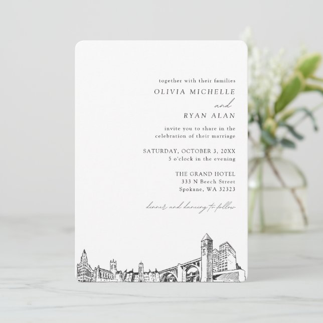 Spokane Wedding Elegant Skyline Invitation (Standing Front)