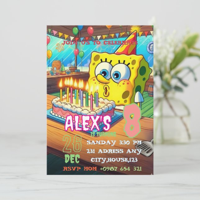 Sponge Cake Birthday Invitation (Standing Front)