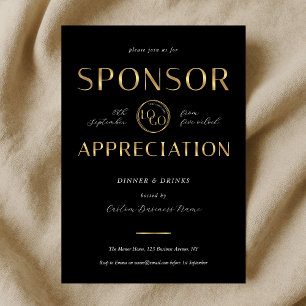 Sponsor Appreciation Black & Gold Logo Corporate Invitation