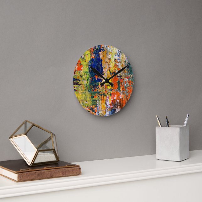 Spontaneous Abstraction – Oil Painting Textures Round Clock (Office)