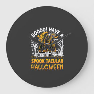 Spook Tacular Halloween Haunted Castle Bats Pumpki Large Clock
