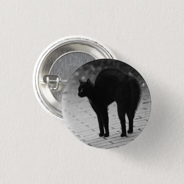 Spooked Black Cat Button Pin (Front & Back)