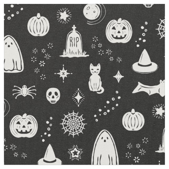 Spookie Things Pattern - Coal + Snow Fabric (Close Up)