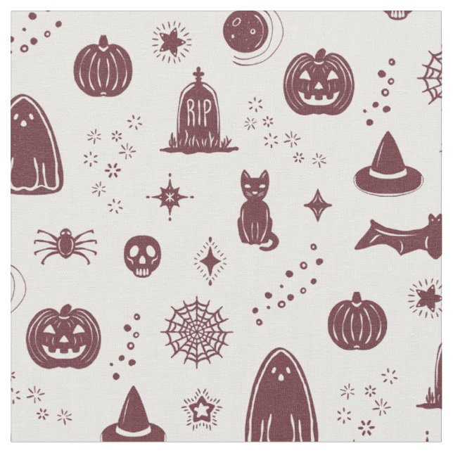 Spookie Things Pattern - Snow + Wine Fabric (Close Up)