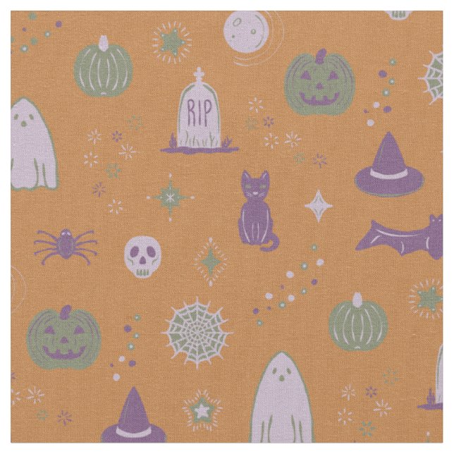 Spookie Things - Rust, Plum, Sage, Dust Fabric (Close Up)