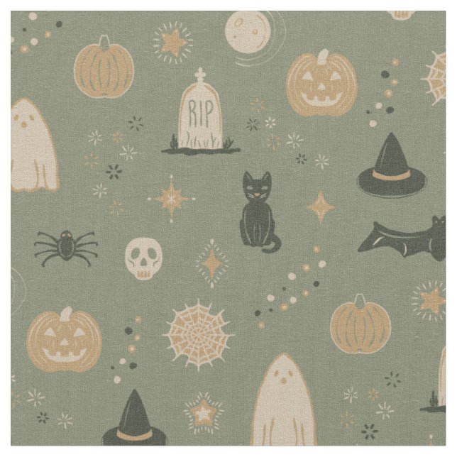 Spookie Things - Sage, Pine, Fawn, Dove Fabric (Close Up)