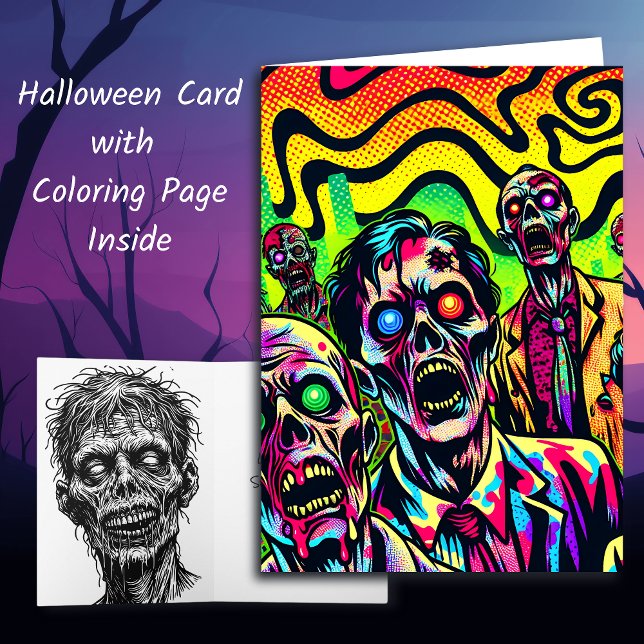 Spookie Zombies Halloween and Colouring Page Card (Creator Uploaded)