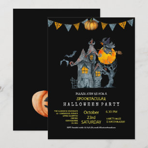 Spookily cute water colour family Halloween party Invitation