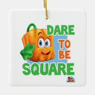 SPOOKLEY THE SQUARE PUMPKIN DARE TO BE SQUARE! CERAMIC ORNAMENT