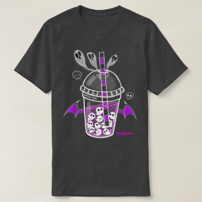 Spookscene Ghos-Tea Spooky Boba Emo Goth Alt Purpl T-Shirt (Design Front)