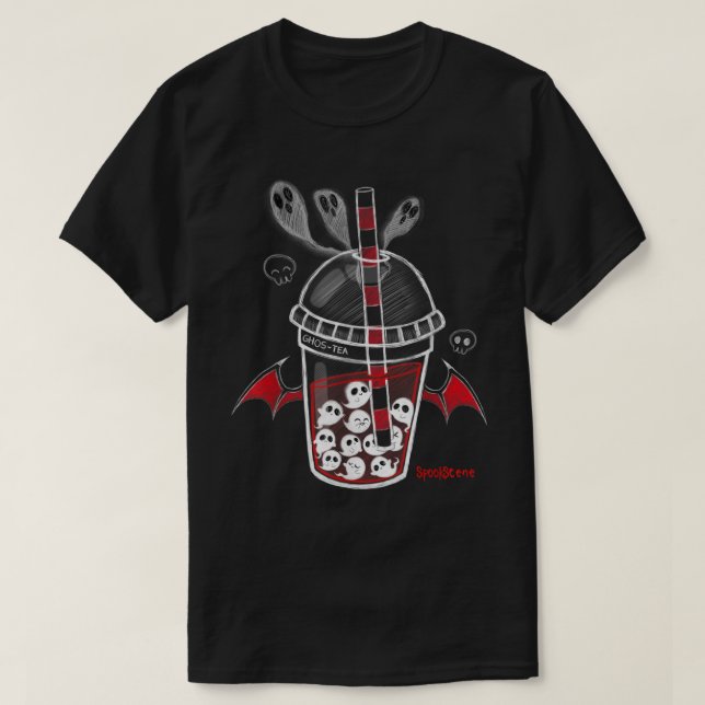 Spookscene Ghos-Tea Spooky Boba Emo Goth Alt Red  T-Shirt (Design Front)