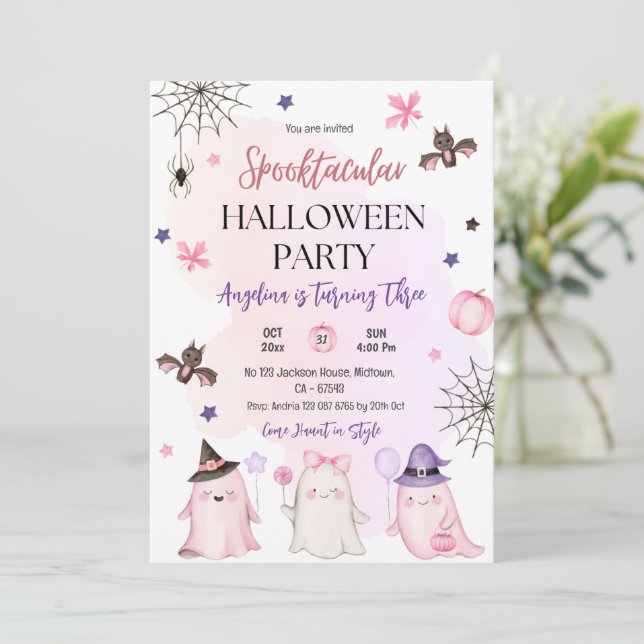 spooktacular 3rd birthday Halloween  Invitation (Standing Front)