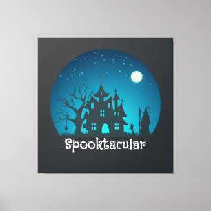 Spooktacular Blue and Black Haunted House Canvas Print