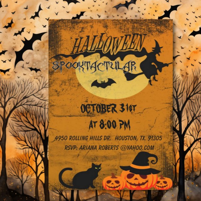 Spooktacular Cat and Witch Halloween Party  Invitation (Creator Uploaded)