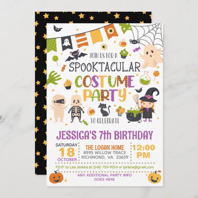 Spooktacular Costume Party Halloween Birthday - WH Invitation (Front/Back)