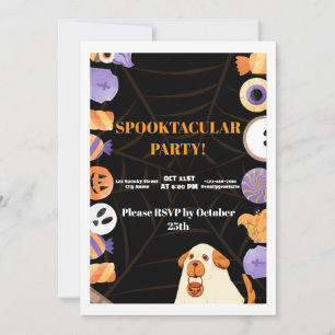 Spooktacular Cute Dog Halloween Party Invitation