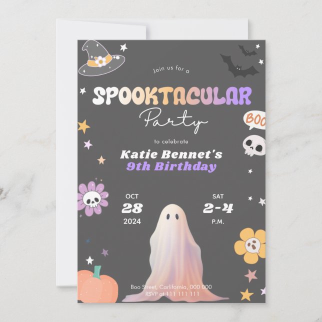 Spooktacular Cute Halloween Birthday Party Invite  (Front)