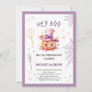 Spooktacular Cute Halloween Girl 5th Birthday Invitation