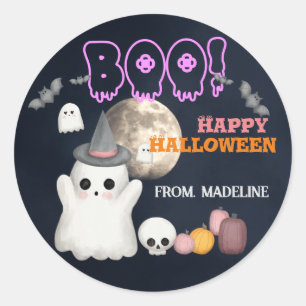Spooktacular cute Halloween party invitations Classic Round Sticker