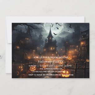 Spooktacular Dark Haunted House Halloween Party Invitation