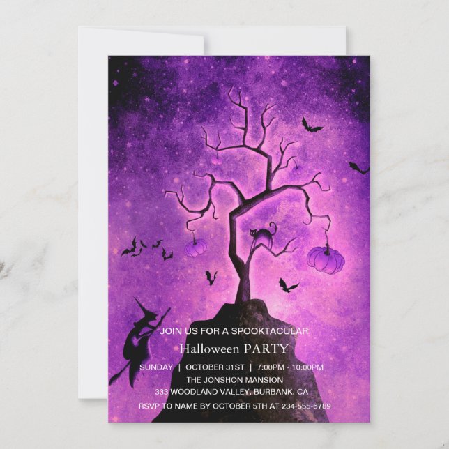 Spooktacular Dark Haunted Witch Halloween Party  Invitation (Front)
