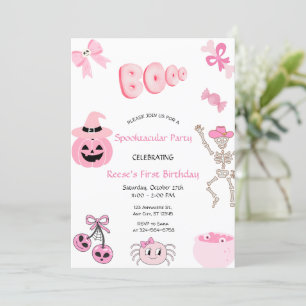 Spooktacular First Birthday Pink Halloween Invitation