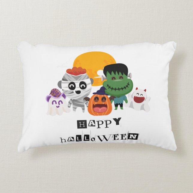Spooktacular Fun with 'Happy Halloween' Kids Throw Decorative Cushion (Front)