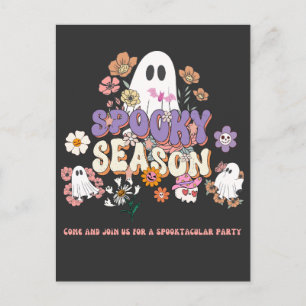 Spooktacular Ghost Black Purple Orange Halloween Postcard