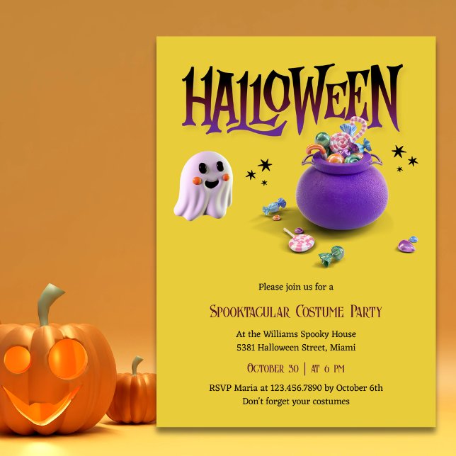 Spooktacular Ghost Kids Halloween Costume Party Invitation (Spooktacular Cute Ghost Kids Halloween Costume Party Invitation)
