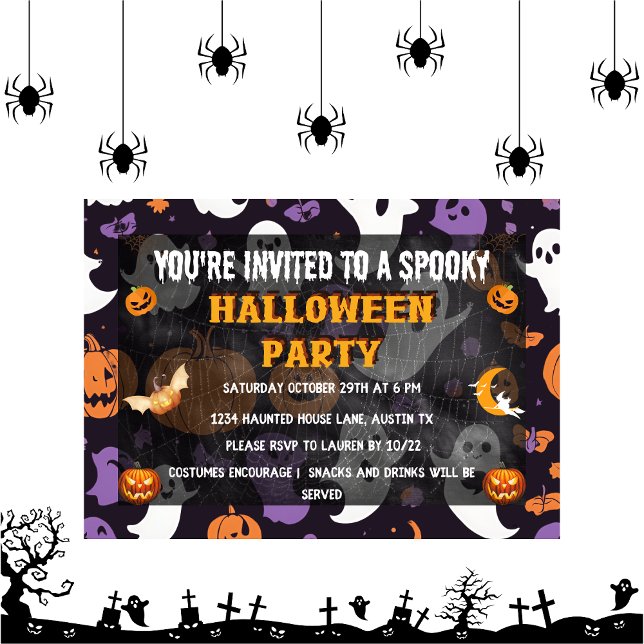 Spooktacular Ghostly kids halloween Party  Invitation (Spooktacular Ghostly kids Dance Party Invitation front)