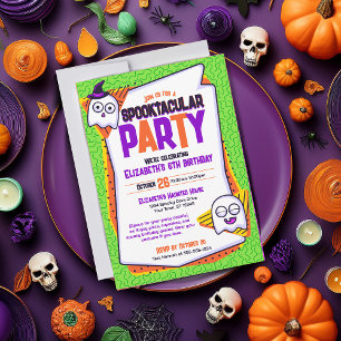 Spooktacular Ghosts Green Birthday Invitation