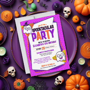Spooktacular Ghosts Purple Birthday Invitation