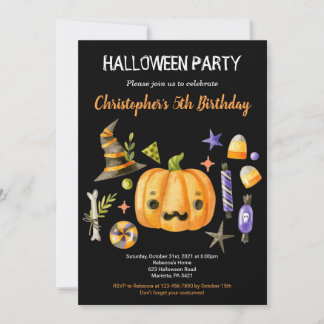 Spooktacular Halloween Bash Kids Birthday Party Invitation