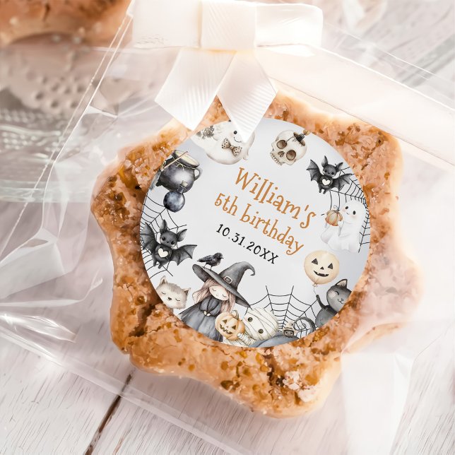 Spooktacular Halloween Cute Ghost Birthday Party Classic Round Sticker (Creator Uploaded)