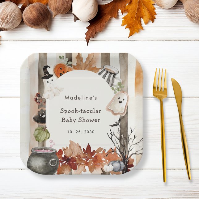 Spooktacular Halloween Ghost Pumpkin Baby Shower Paper Plate (Creator Uploaded)